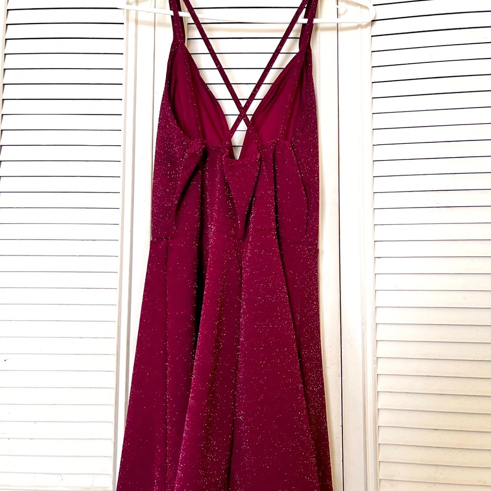 Wine red midi cute dress